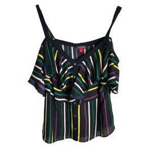 Vince Camuto Womens Off Shoulder Flutter Sleeves Black Striped Top Size M Party